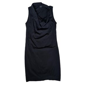 Theory cowl neck sleeveless double layer stretchy black shift dress Medium